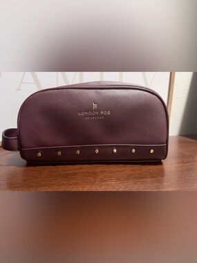 London Fog Plum Pebbled Leather Crossbody with Gold Studs